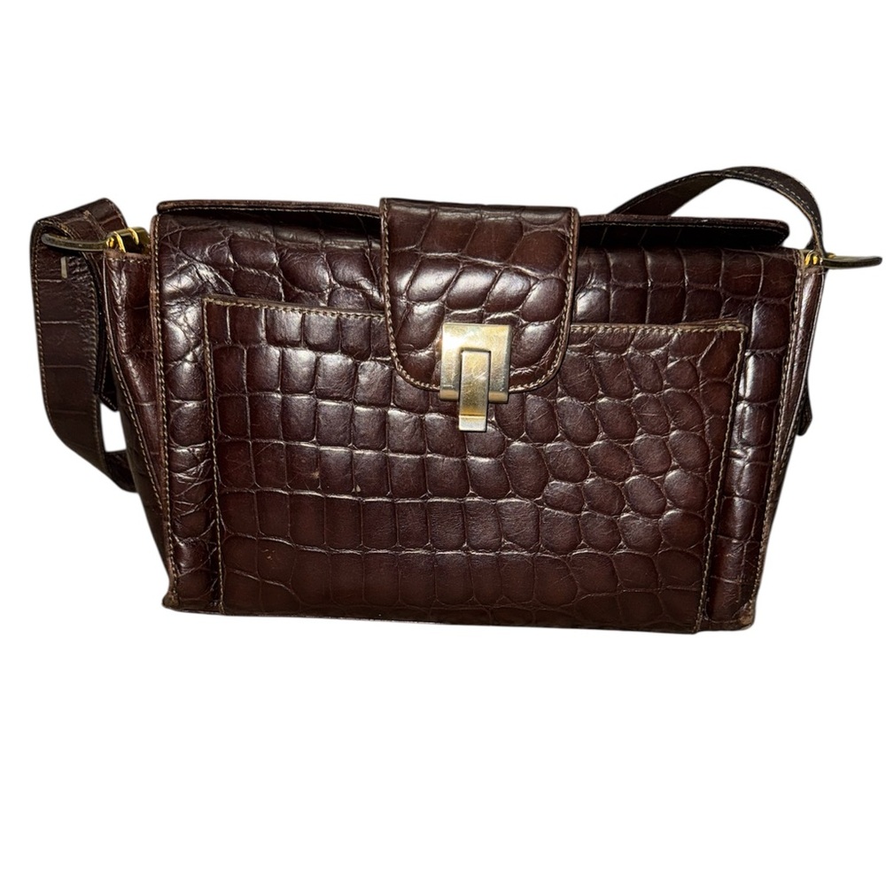 Francesco Biasia Croc-Embossed Leather Shoulder Bag – Made in Italy